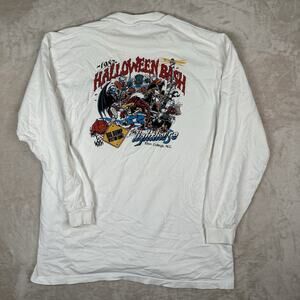 VTG Elon College University LS Shirt White 1987 Halloween Bash Men’s Size XL 80s
